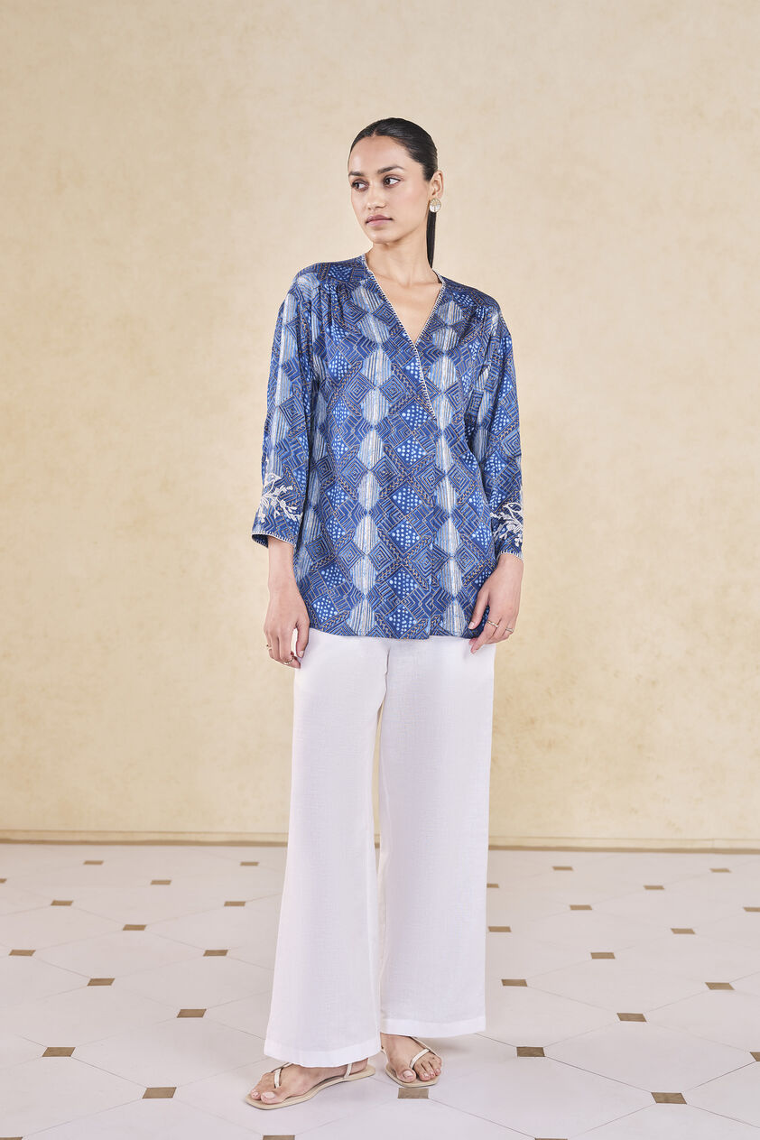 Landscape Handcrafted Dabu Top - Blue, Blue, image 1
